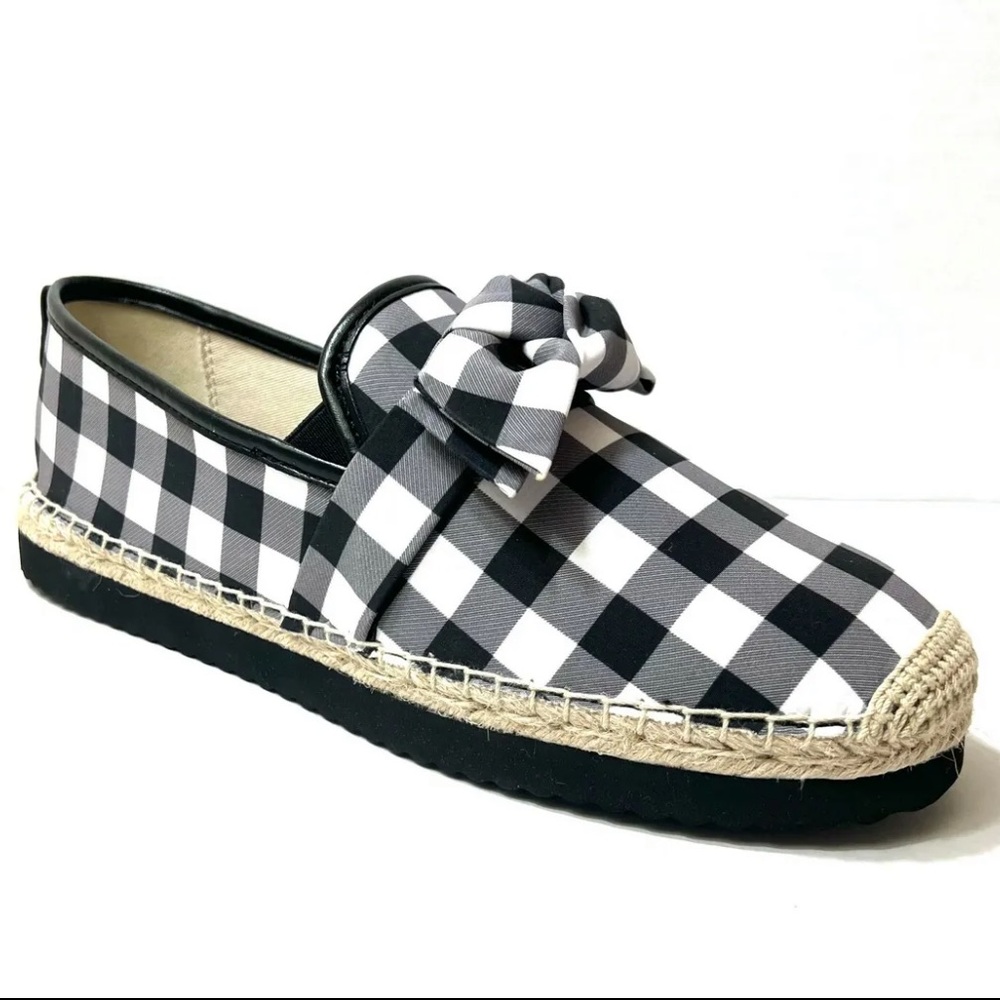 Michael Kors Women Black and White Willa Espadrille Bow Plaid Flats Size 7